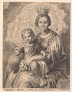 çocuk ve küre ile Mary Maria mater dei, regina caeli (nesne üzerindeki başlık)