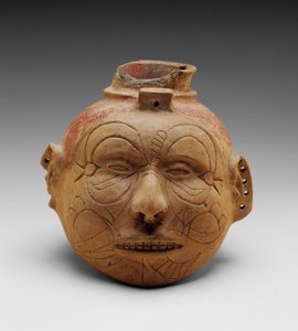 Head Effigy Vessel (kırmızı slip pigmentli buffware) by School American