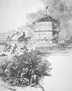 1763 baharında Ottawa kabilesinin şefi Pontiac tarafından Fort Detroit Kuşatması (litho)