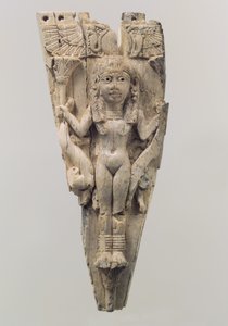 Aslanlarla çevrili bir kadın figürü ile kabartma olarak oyulmuş at alınlığı, MÖ 9.-8. yy (fildişi) by School Assyrian
