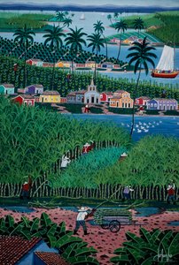 Bambu hasadı tasvir eden naif sanat resmi, Bahia Eyaleti, Brezilya