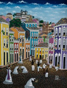 Sokak sahnesini betimleyen saf sanat resmi, Bahia Eyaleti, Brezilya