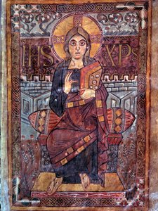 Karolenj Sanatı: Görkemli Mesih (görkem içinde). “Evangeliaire de Godescalc, Ecole du Palais de Charlemagne” ”(folio 3) adlı el yazmasından minyatür, Godescalc tarafından Saint-Sernin de Toulouse, Bibliotheque du Louvre, 781-783 tresorundan kopyalanmıştır.