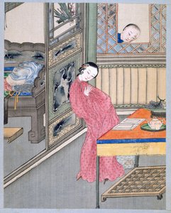 Bir Adam Sevgilisini Pencerede Şaşırtıyor (kumaş üzerine renkli) by School Chinese