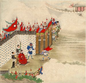 Çin sanatı: 1820 dolaylarında Çin okulundan ipek üzerine bir haberci Tempera alan Çinli bir prens Boyut 24.6x23,7 cm Özel koleksiyon by School Chinese