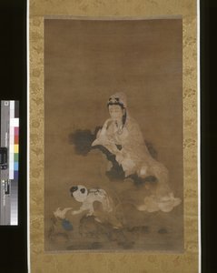 Avalokitesvara (Guanyin) On Lotus (ipek üzerine mürekkep ve renk) by School Chinese