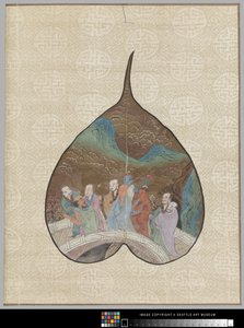 Luohan boyama ile Bodhi yaprağı (yaprak üzerinde mürekkep ve renk) by School Chinese