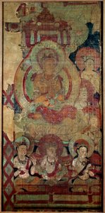 Çin sanatı: Boddhisatvalar (veya Bodhisatvalar) grubu. ipek boyama. 10. yüzyıl Hanedanı Touen Houang, Musee des Arts Asians de Guimet, Paris. by School Chinese