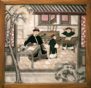 Dolaplarında harfleri temsil eden dekoratif mermer plaka. Boyalı mermer, Qing Hanedanlığı (1644-1911), Çin sanatı. Musee d