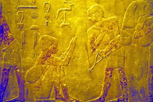 Antik Mısır, Duvar oyma/boyama, Mastaba/Ti Mezarı, Saqqara, 5. Hanedan, Pazarda mal ticareti (fotoğraf) by School Egyptian