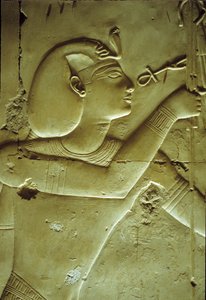 Antik Mısır, Duvar resmi/oyma, Seti I#39;in hayat alması, ankh ile simgelenen, Seti I Tapınağı, Abydos by School Egyptian