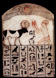 Antik sanat: Serapeum steli (boyalı kireçtaşı). Tanrı Apis