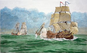 Avery Büyük Moğol Gemisini Kovalıyor (renkli gravür) by School English
