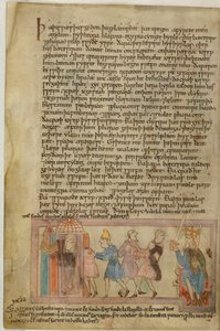 Cotton Claudius B. IV, f.58v Anglo-Sakson Adaletini gösteren bir sahne, (parşömen)