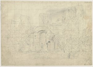 Dudley Kalesi - Barbican: karakalem, nd [?19th Century] (çizim) by School English