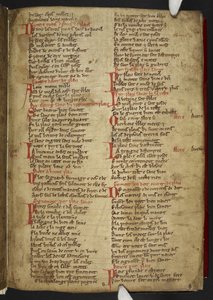 Harley MS 2558 f.8r, Novele cirurgerie, alıntı (365 satır). Anglo-Norman ayetinde (parşömen) tıbbi tarifler koleksiyonu by School English
