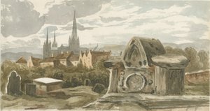 Lichfield - St. Michael's Churchyard'daki eski mezar: sulu boya, nd [?19th cent] (resim) by School English