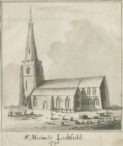 Lichfield - St. Michael Kilisesi: kalem ve sepya yıkama çizimi by School English