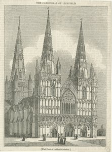 Lichfield Katedrali - Batı Cephesi: gravür ve [?19. yüzyıl] (baskı) by School English