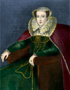 İskoç Kraliçesi Mary, 'Cassell's Illustrated History of England'dan illüstrasyon (renkli gravür) by School English