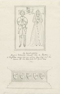 Sandon Kilisesi - Hugh Erdeswicke ve Elizabeth Mezarı [Harcourt]: kalem ve yıkama çizimi, ve [?18.yüzyıl] (çizim) by School English
