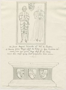Sandon Kilisesi - Hugh Erdeswick ve Mary Mezarı [Bacak]: kalem ve yıkama çizimi, ve [?18.yüzyıl] (çizim) by School English
