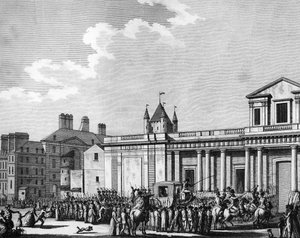 Fransız Devrimi: Kraliyet ailesinin (Louis XVI, Marie Antoinette, yunus Louis Charles de France veya Louis XVII ve “Madame Royale” olarak bilinen Marie Therese) 13 Ağustos'ta Paris'teki Tapınak hapishanesine transferi by School French