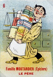 Yedi Ailenin Oyunu: Hardal Ailesinin babası (Bakkallar). Jouier Kart Müzesi, Issy-les-Moulineaux. by School French