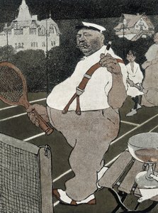 Tenis: şişman adam, sigara ve alkol, tenis oynamak - Alman çizgi filmi