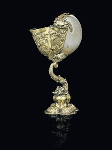 Monte edilmiş nautilus kupası, Nagyszeben, 17. yüzyıl ortası (kabuk ve gümüş yaldızlı)