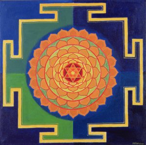Gayatri Yantra Çizimi (tahta üzerine pigment) by School Indian