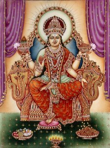 Fildişi Üzerine Tanrıça Lakshmi Minyatür Tablo by School Indian