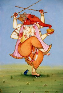 Lord Ganesh Ganpati Kağıt Üzerine Minyatür Tablo by School Indian