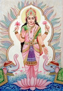 Tanrıça Laxmi#39;nin Minyatür Tablosu, Hindistan by School Indian