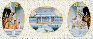 Babür İmparatoru Aurangzeb#39;in Karısı Mehrunnisa ile Minyatür Tablosu by School Indian