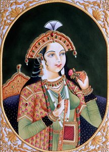 Babür İmparatoru Şah Cihan#39;ın Karısı Prenses Mümtaz Mahal#39;in Kağıt Üzerine Minyatür Tablosu by School Indian