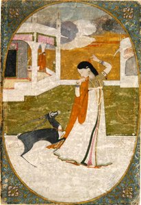 Nayika, Geyik, Pencap Tepeleri (kağıt üzerine opak sulu boya) by School Indian