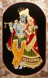 Tanrı Krishna ve Onun En Büyük Adanmışı Radha#39;nın Tablosu, Hindistan by School Indian