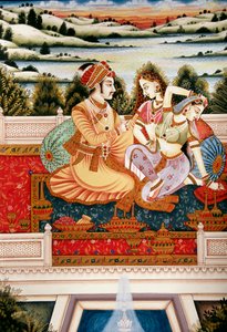 Babür İmparatoru#39;nun Eşleriyle Aşk Sahnesinde Tablosu, Hindistan by School Indian