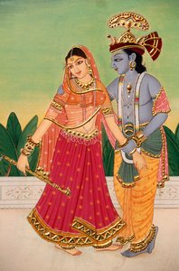 Radha Krishna Kağıt Üzerine Minyatür Tablo by School Indian