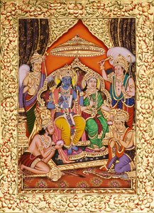 Altın Kabartmalı Kağıt Üzerine Minyatür Resimde Ram Darbar by School Indian