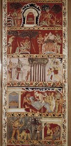 Ramayana sahneleri, 6. yüzyılda Valmiki tarafından bestelenen ve Rama efsanesini anlatan destansı şiir. Batı Bengal.Victori & Albert Kütüphanesi. Londra by School Indian