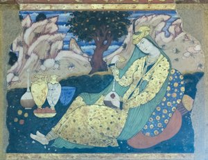 Chehel Sotoun sarayında fresk, İsfahan, İran by School Iranian
