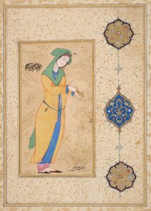 Bahçede duran Houri (kağıt üzerine opak sulu boya) by School Iranian