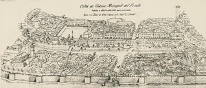 Udine şehrinin batı kesiminin kuşbakışı görünümü, gravür, İtalya by School Italian