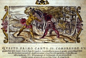 Her ikisi de güzel Angelica'ya (Angelica) aşık olan Ferragus, karabuğday ve Renaud (Rinaldo) arasındaki kavganın temsili, Ludovico Ariosto'nun (1474-1533) "Orlando Furioso"nun (Öfkeli Roland) şövalye şiirinden alınan sahne L'Ario olar by School Italian