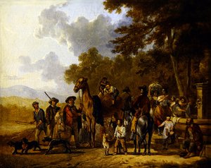Camel ile Gezginler (tuval üzerine yağlı boya) by School Italian