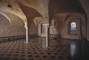 Üç Çeşme Manastırı (Tre-Fontane) (Chiesa dei Santi Vincenzo e Anastasio alle Tre Fontane) (Aziz Vincenzo e Anastasio kilisesinin bölüm evi) abbazya delle tre yazı tipi by School Italian