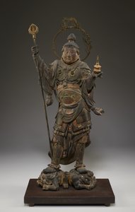 Bishamonten (Vaisravana, Kuzey Muhafızı) (kristal, altın varak ve metal ile polikrom ahşap) by Japanese School