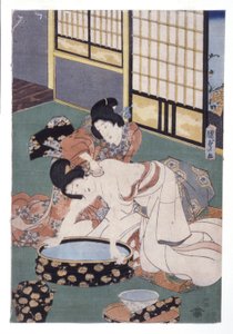 Kadının Boyun ve Omuzlarındaki Companion Silme Pudrası (renkli gravür) by School Japanese